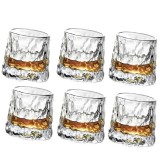 Set 6 pahare elegante Pufo din sticlă transparentă cu design artistic si fund bombat inclinat, pentru whisky sau bauturi fine, 160 ml