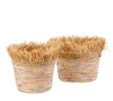 Cumpara ieftin Set 2 ghivece flori frunze porumb rafie multicolor 25 x 20 cm, 26 x 20 cm