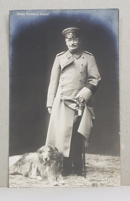 REGELE FRIEDRICH AUGUST , POZAND IN STUDIO CU CAINELE SAU , CARTE POSTALA ILUSTRATA , MONOCROMA, NECIRCULATA , PERIOADA INTERBELICA foto