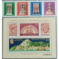 Ungaria 1975 - Anul Protecției Monumentelor, colita+serie neuzata