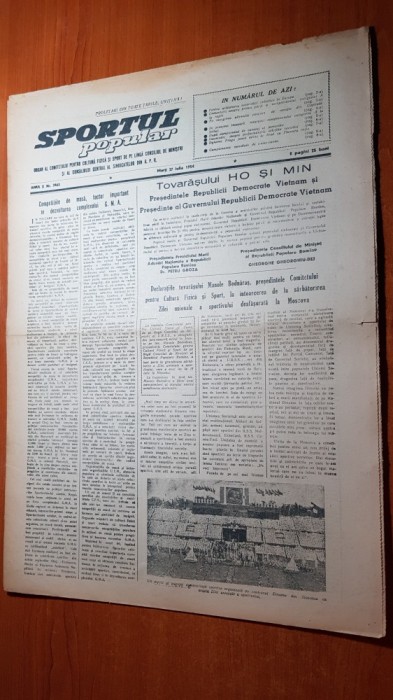 sportul popular 27 iulie 1954-articol orasul ineu,ciclism,automotocilclism,sah