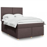 vidaXL Pat box spring cu saltea, maro &icirc;nchis, 140x200 cm, textil