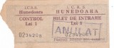 BILET DE INTRARE CINEMA 1950 I.C.R.S. HUNEDOARA RAR &quot;ANULAT&quot;