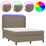 Cumpara ieftin Pat cu arcuri, saltea si LED, gri taupe, 140x200 cm, textil