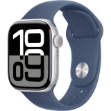 Cumpara ieftin Apple Watch 10 GPS, Carcasa Jet Black Aluminium Case 46mm, Silver Denim Sport Band - S/M, RESIGILAT, GRAD B, GARANTIE 12 LUNI