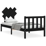 Cadru de pat cu tablie Small Single, negru, lemn masiv, DKD Home Decor