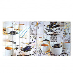 Panou decorativ, PVC, model cesti de ceai, alb si bej, 96x48.5 cm foto