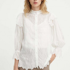 Bruuns Bazaar camasa CyperusBBCaro shirt femei, culoarea alb, cu guler stand-up, regular, BBW3981