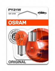 Bec auto semnalizare Osram 7507-02B Orange PY21W 12V, set 2 buc foto