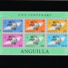 Anguilla 1974-UPU,Centenar,bloc 6 valori dant.,MNH,MI.Bl.6