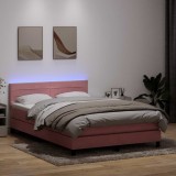 VidaXL Pat box spring cu saltea, roz, 140x210 cm, catifea