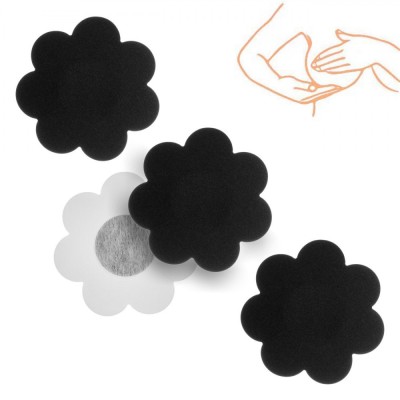 Plasturi Acoperire Mameloane, Flori, Set 3 Perechi, Culoare Negru, Diametru 7cm foto