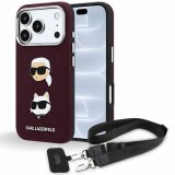 Husa pentru Apple iPhone 18 Pro / 17 Pro, Karl Lagerfeld, Saffiano Crossbody Karl &amp; Choupette Head's Pins Logo, Visinie
