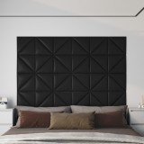 Panouri perete 12 buc. negru, 30x30 cm piele ecologică 0,54 m&sup2;