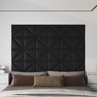 Panouri perete 12 buc. negru, 30x30 cm piele ecologică 0,54 m&amp;sup2; foto