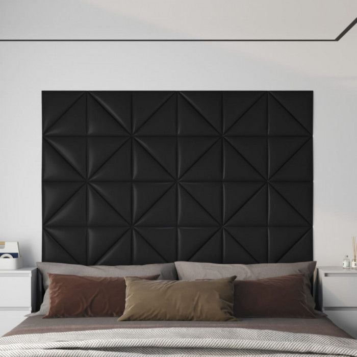 Panouri perete 12 buc. negru, 30x30 cm piele ecologică 0,54 m&sup2;