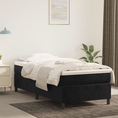 vidaXL Pat box spring cu saltea, negru, 100x200 cm, catifea 3144665 foto