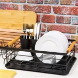 Suport pentru vase, metalic, manere lemn, 42,5x32x15,5cm, negru, KingHoff