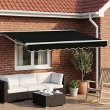 vidaXL Marchiza Retractabila Electrica Negru 3x2,5m Poliester Rezistent Intemperii Cadru Otel Aluminiu Control Telecomanda Montaj Perete