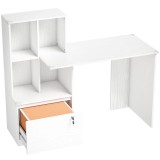 HOMCOM Birou de calculator cu bibliotecă 4 compartimente și sertar &icirc;ncuiabil, 126 x 50 x 109 cm, aspect lemn alb | Aosom Romania
