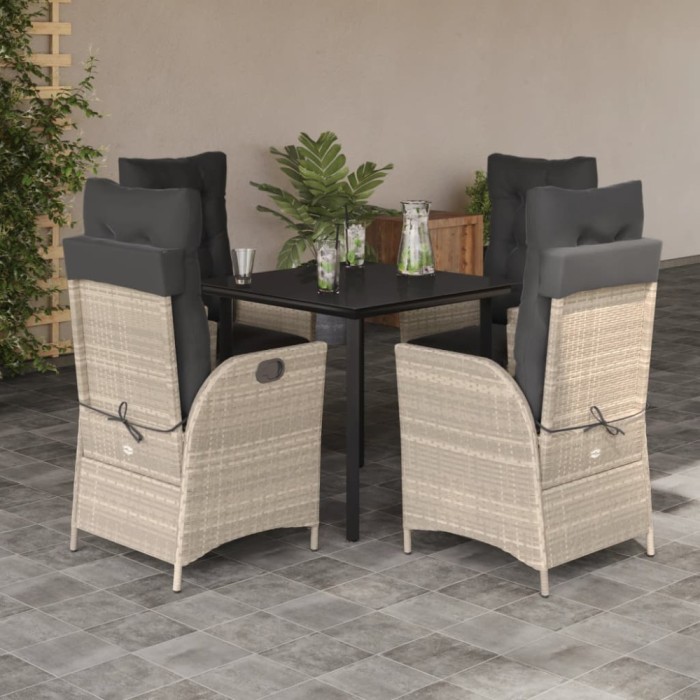 vidaXL Set mobilier de grădină cu perne, 5 piese gri deschis poliratan 3213470