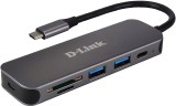 HUB extern D-LINK,porturi 2xSuperSpeed USB 3.0,1xUSB-C (Thunderbolt ) port with data sync,Dual-Slot SD/microSD Card Reader,conectare-USB Type C,cablu