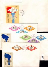 ROMANIA 1964-FDC-Lp +bloc 58-J.O.TOKYO NEDANTELATE MNH