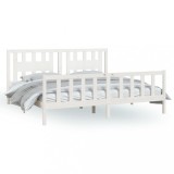 Cumpara ieftin Cadru de pat cu tablie, alb, 200x200 cm, lemn masiv de pin