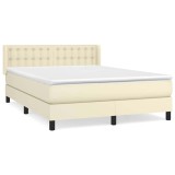 Cumpara ieftin Pat box spring cu saltea, crem, 140x190 cm, piele ecologica