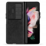 Husa Nillkin Camshield Qin Pro pentru Samsung Galaxy Z Fold 4 Negru, Piele Ecologica, Carcasa