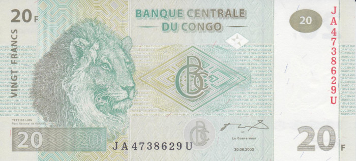 Bancnota Congo 20 Franci 2003 - P94A UNC
