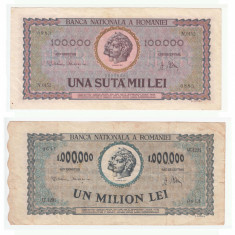 ROMANIA - SET 100000 LEI 1947 + 1000000 LEI 1947 , B1.95