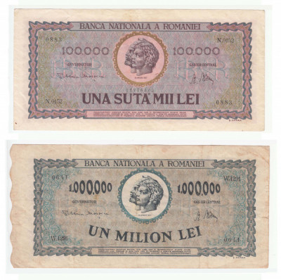 ROMANIA - SET 100000 LEI 1947 + 1000000 LEI 1947 , B1.95 foto