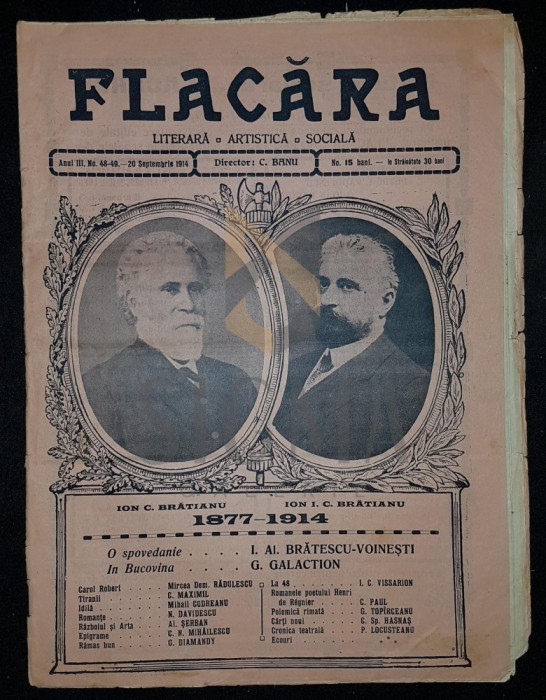 BANU C. (Director), FLACARA (Literara, Artistica si Sociala), Anul III, Numerele 48-49, 1914, Bucuresti