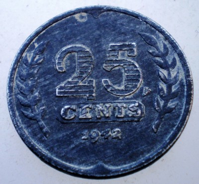 7.602 OLANDA WWII OCUPATIE GERMANA 25 CENTS 1942 foto