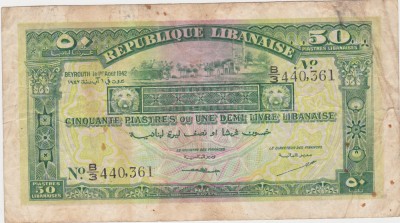 Liban Lebanon Republique Libanaise 50 piastres 1942 F foto