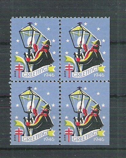 USA, Cinderella 1946 Christmas x 4, MNH, imperf. right+bottom L.073