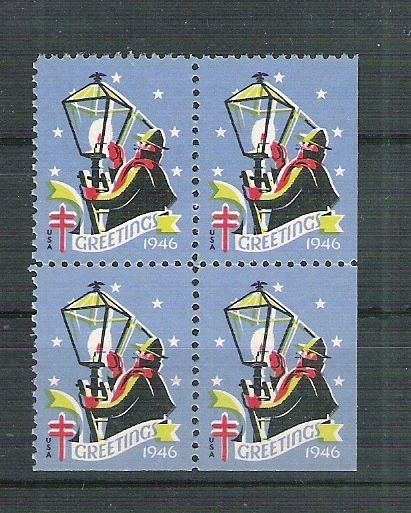 USA, Cinderella 1946 Christmas x 4, MNH, imperf. right+bottom L.073