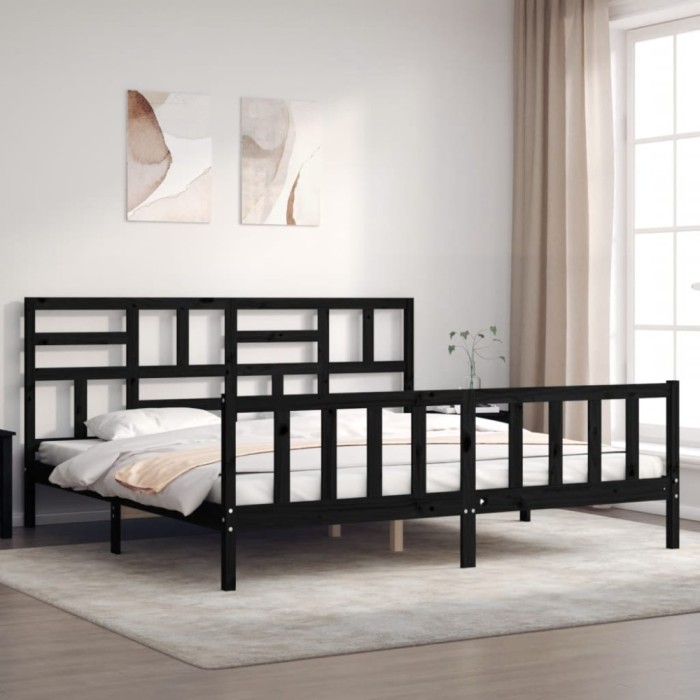 vidaXL Cadru pat cu tăblie 200x200 cm, negru, lemn masiv 3193100