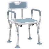 HOMCOM Taburet de duș scaun de duș ergonomic &icirc;nălțime reglabilă picioare antiderapante 56,5 x 53,5 x 87 cm alb și albastru | Aosom Romania