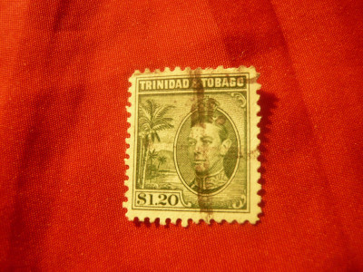 Timbru Trinidad Tobago 1938 Rege George VI , val. 1,2sh stampilat foto