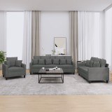 vidaXL Set de canapele cu perne, 3 piese, gri &icirc;nchis, textil