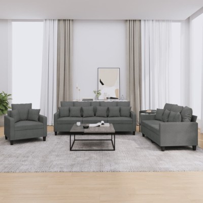 vidaXL Set de canapele cu perne, 3 piese, gri &amp;icirc;nchis, textil 3201633 foto