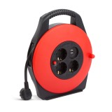 Prelungitor cu tambur, 2xUSB, 3 prize, 2.4A 5V, protectie copii/suprasarcina/termica, IP20, cablu H05VV-F 3G1.5mm&sup2;, cordon 10m, Negru/Portocaliu