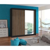 Dulap cu uşi glisante, negru / stejar craft, 203x215 cm