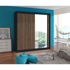 Dulap cu uşi glisante, negru / stejar craft, 203x215 cm