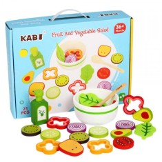 Set Salata Fructe Legume Feliate cu Accesorii din Lemn Copii Kabi 0082 CWT foto
