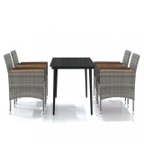 Set de servit masa pentru gradina, 5 piese, gri si negru