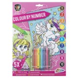 Pictura pe numere Zana si Unicorn, 5 pagini, A4, 10 culori, Grafix