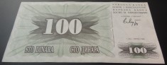 Bancnota 100 Dinari - Bosnia Hertegovina, anul 1992 *cod 218 = A.UNC